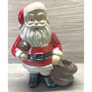 Vintage Christmas Figure Santa Toy Sack & Football Handpainted Ceramic Heavy